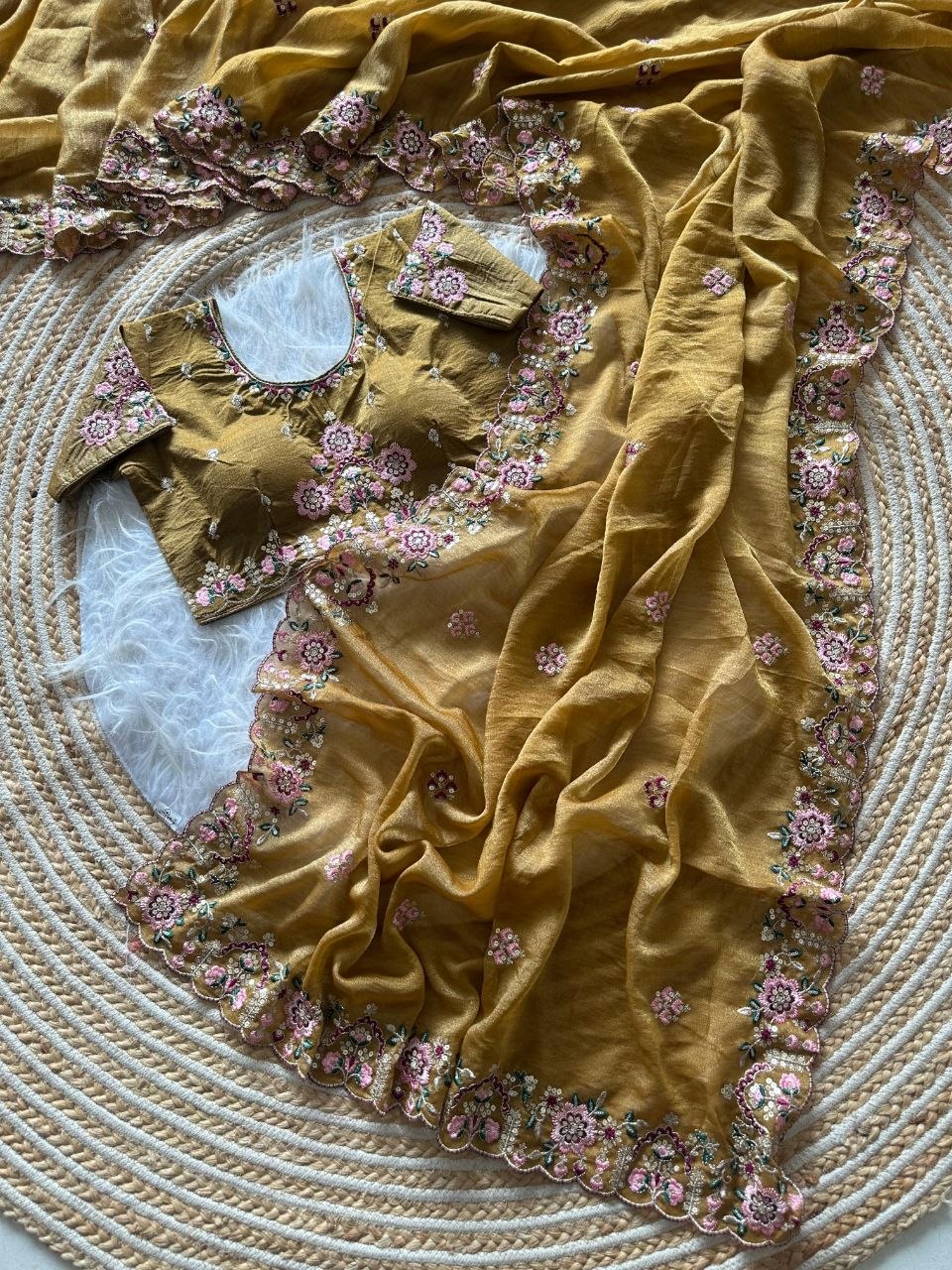 Luxury Khadi Moss Silk Designer Saree - YELLOW