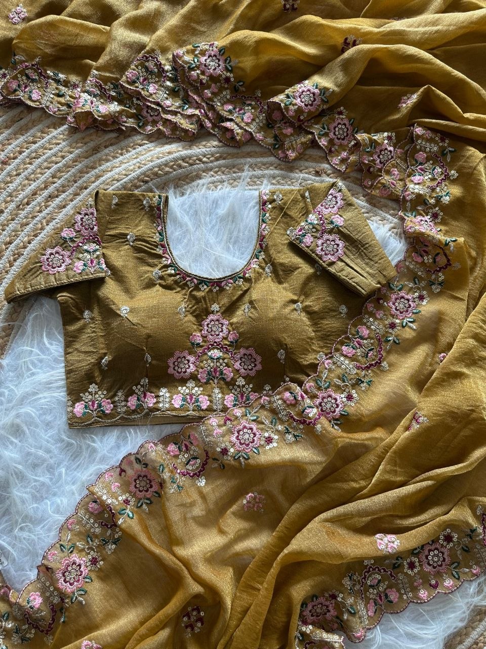 Luxury Khadi Moss Silk Designer Saree - YELLOW