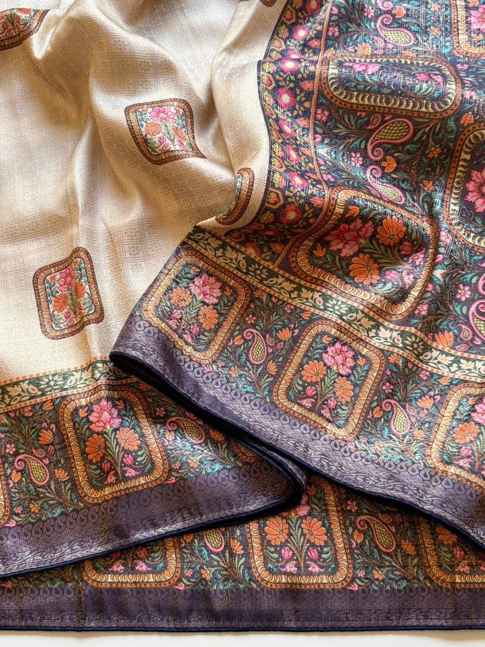 Roopkala Premium Jari Weaving Softy Silk Saree - CREAM AND BLUE