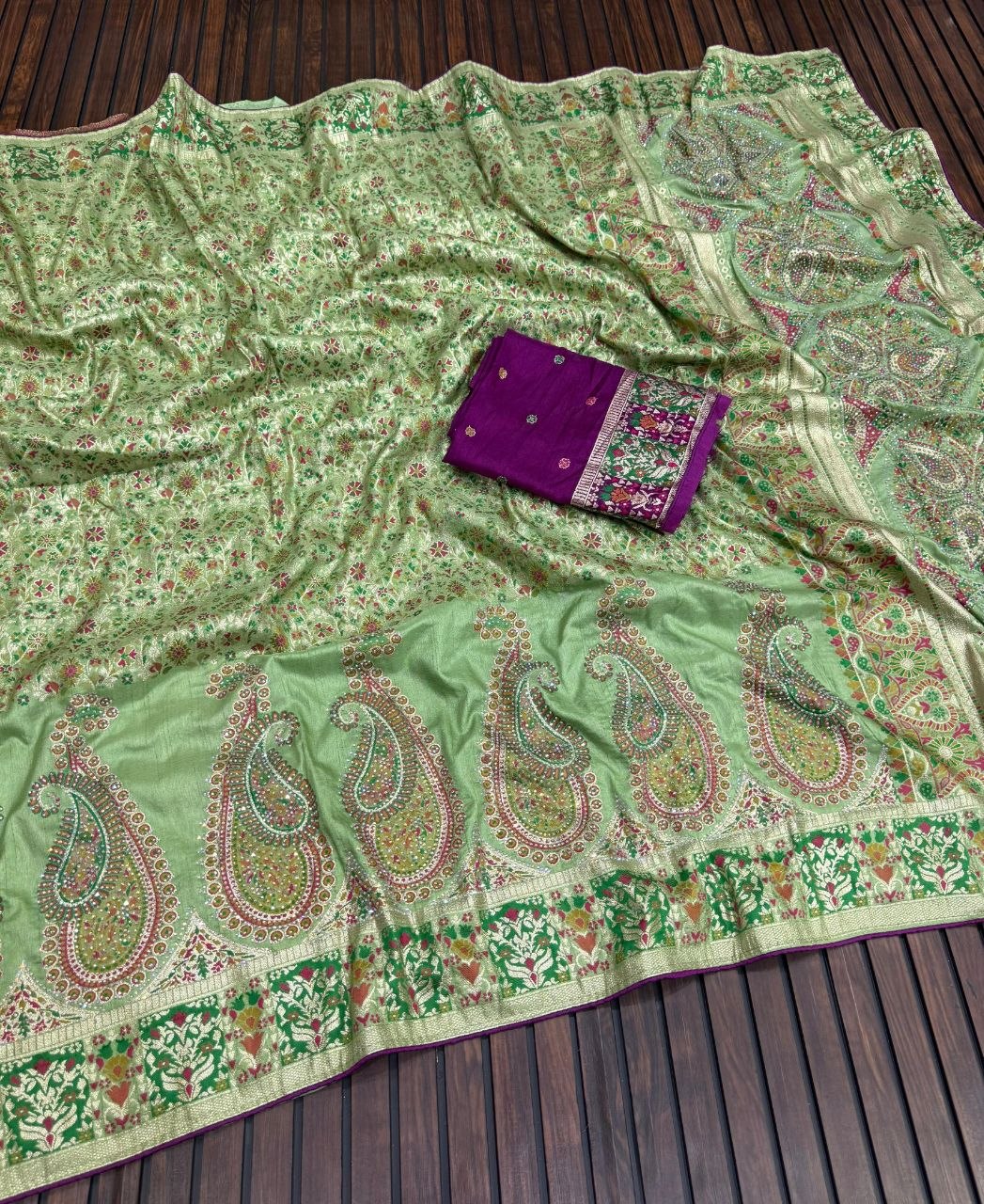 Royal Pure Pashmina Silk Kashmiri Weaving Saree - PISTA