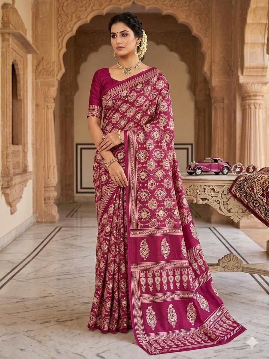 Royal  Banarasi Style Woven Saree with Traditional Motifs -  PINK