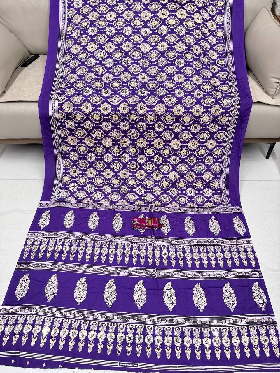 Royal  Banarasi Style Woven Saree with Traditional Motifs -  PURPLE