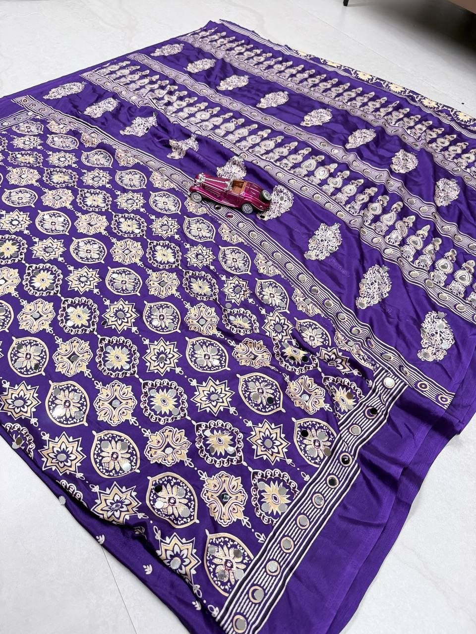 Royal  Banarasi Style Woven Saree with Traditional Motifs -  PURPLE
