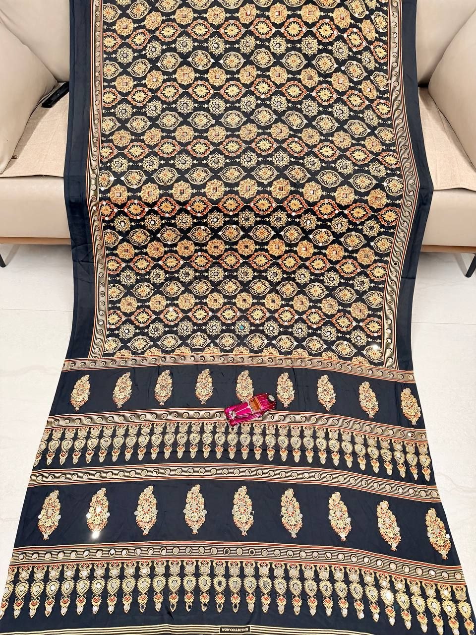 Royal  Banarasi Style Woven Saree with Traditional Motifs -  BLACK