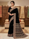 Elegant Black Velvet Embroidered Saree with Designer Border