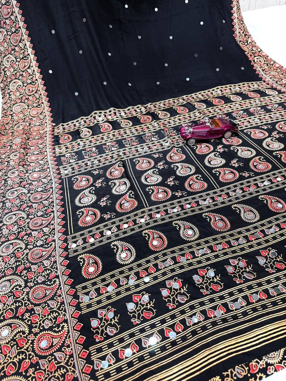Elegant Black Velvet Embroidered Saree with Designer Border