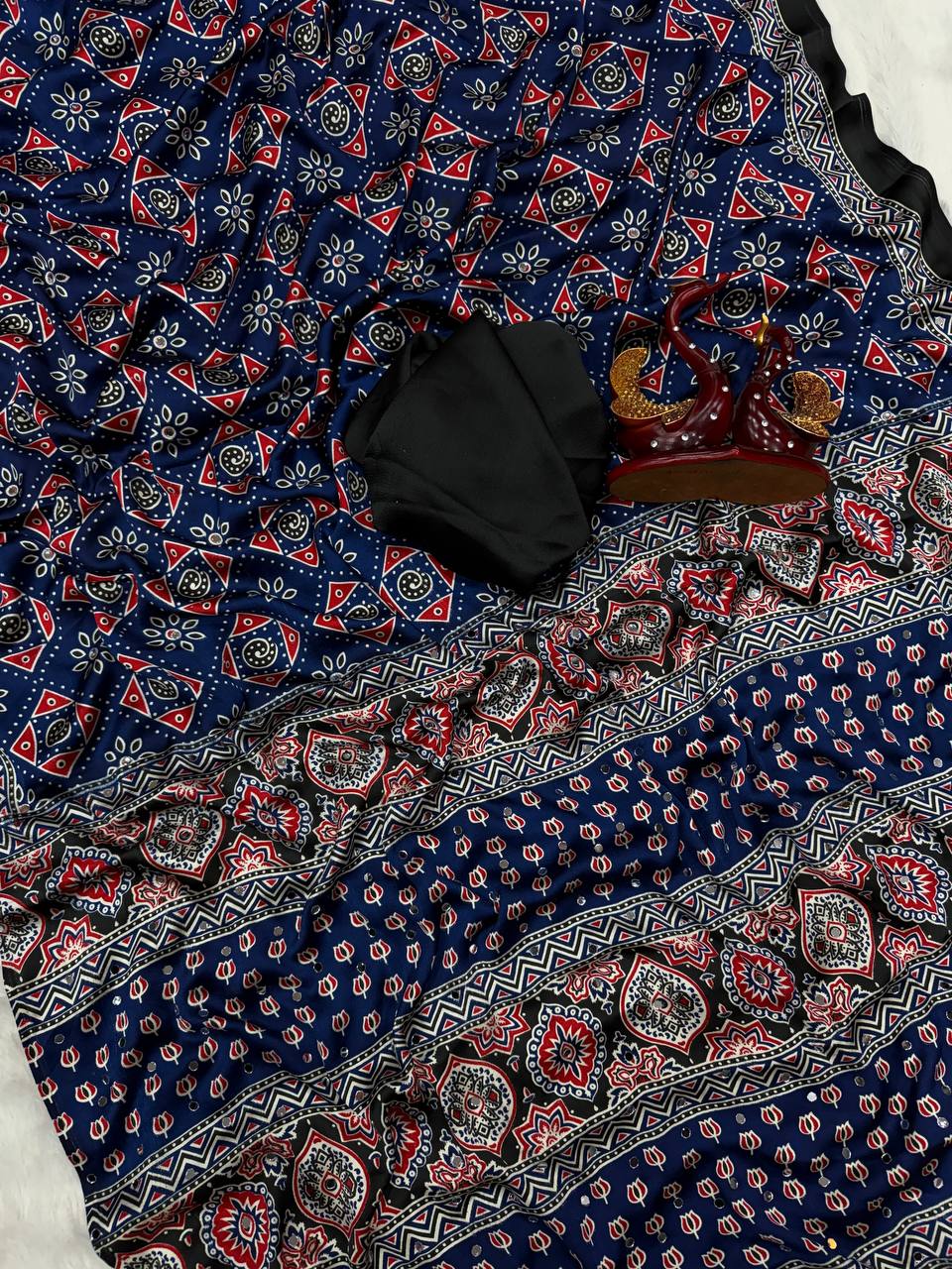 Aarohi ajrakh Satin Saree- BLUE