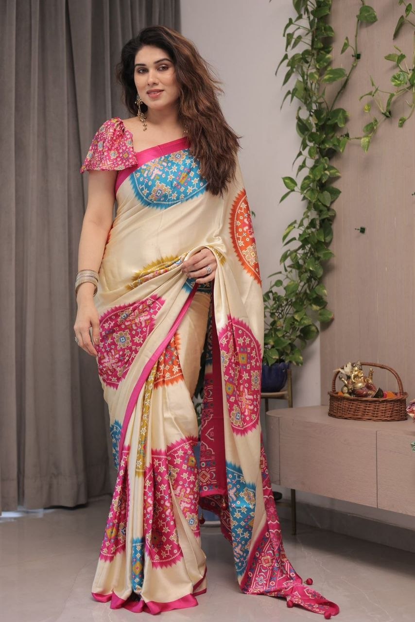 Elegant Satin Silk Digital Print Saree