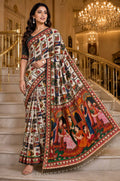 Heritage Dancer – Statement Art Print Saree - BLACK