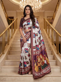 Heritage Dancer – Statement Art Print Saree - WINE