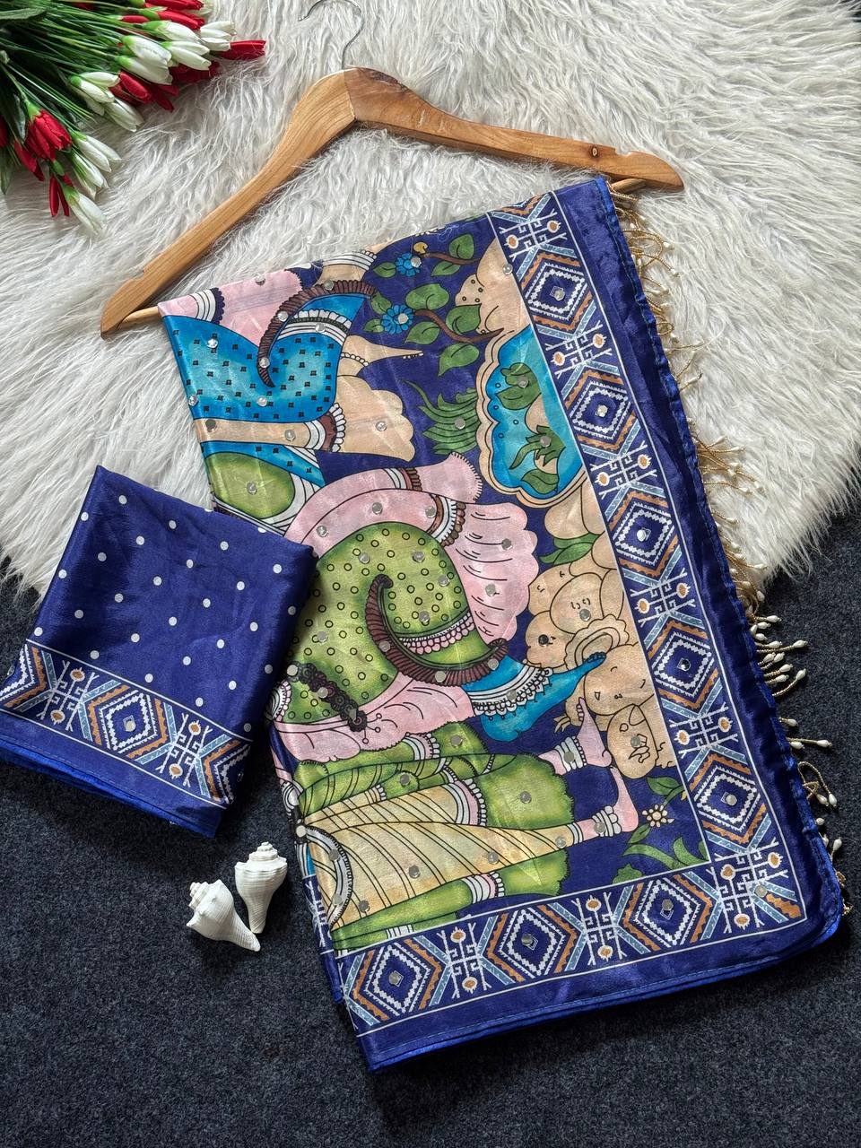 Heritage Dancer – Statement Art Print Saree -BLUE
