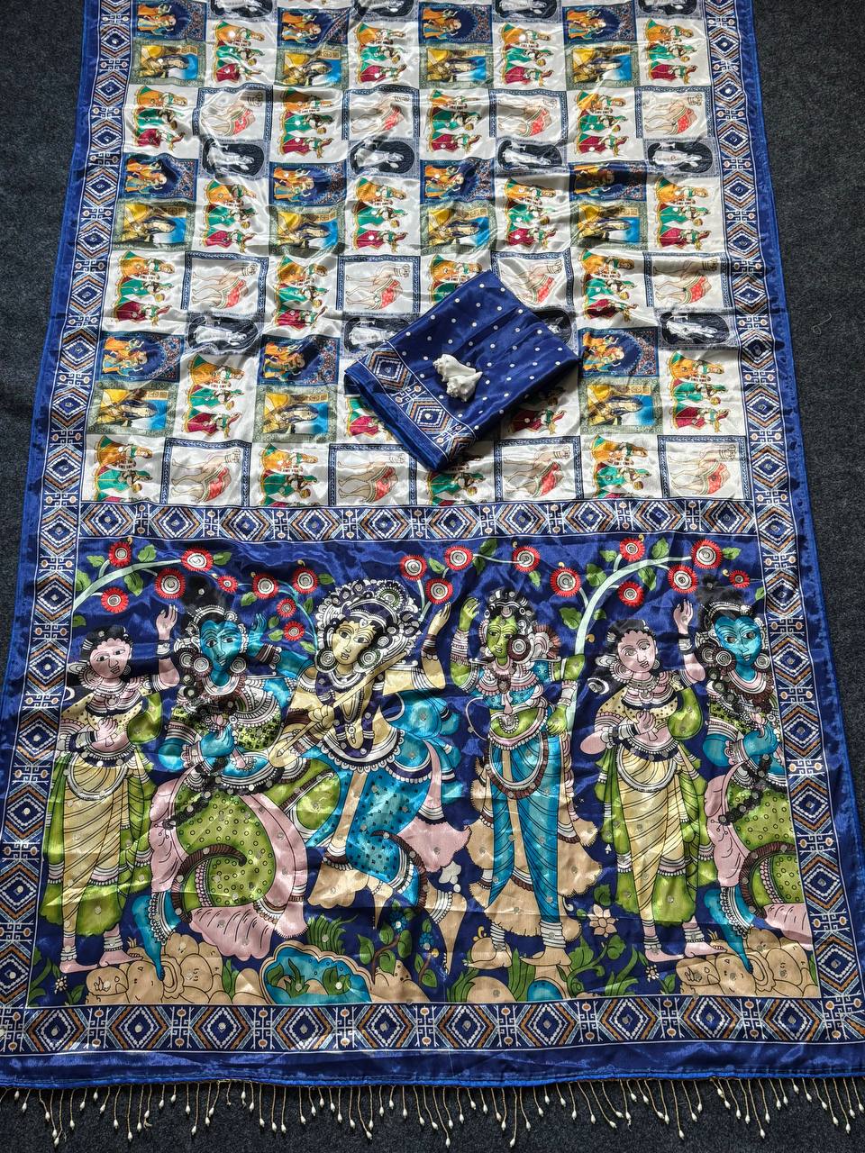 Heritage Dancer – Statement Art Print Saree -BLUE