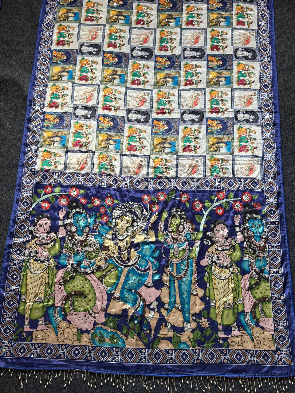 Heritage Dancer – Statement Art Print Saree -BLUE