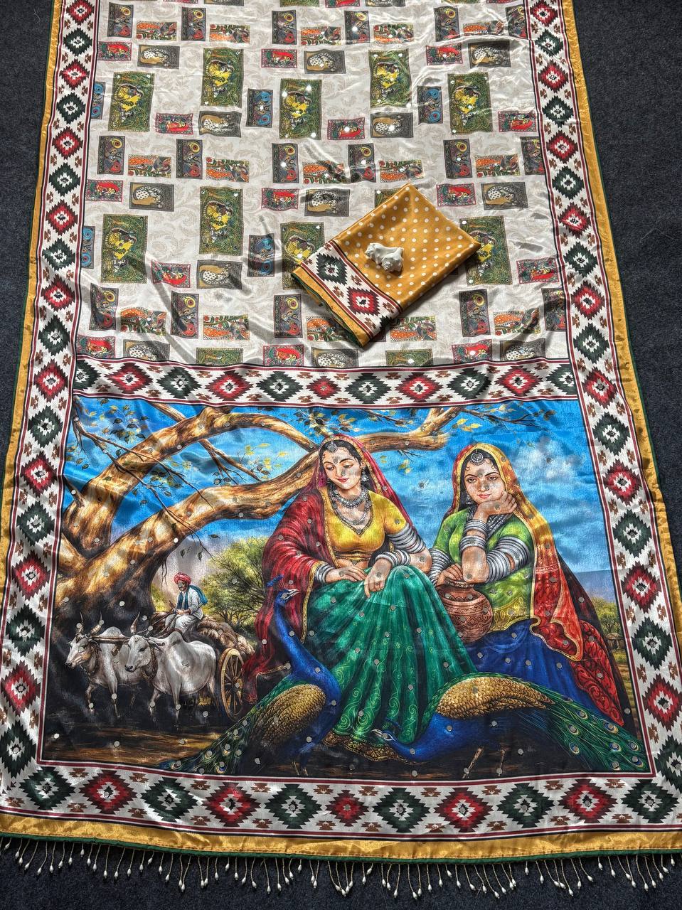 Heritage Dancer – Statement Art Print Saree -YELLOW