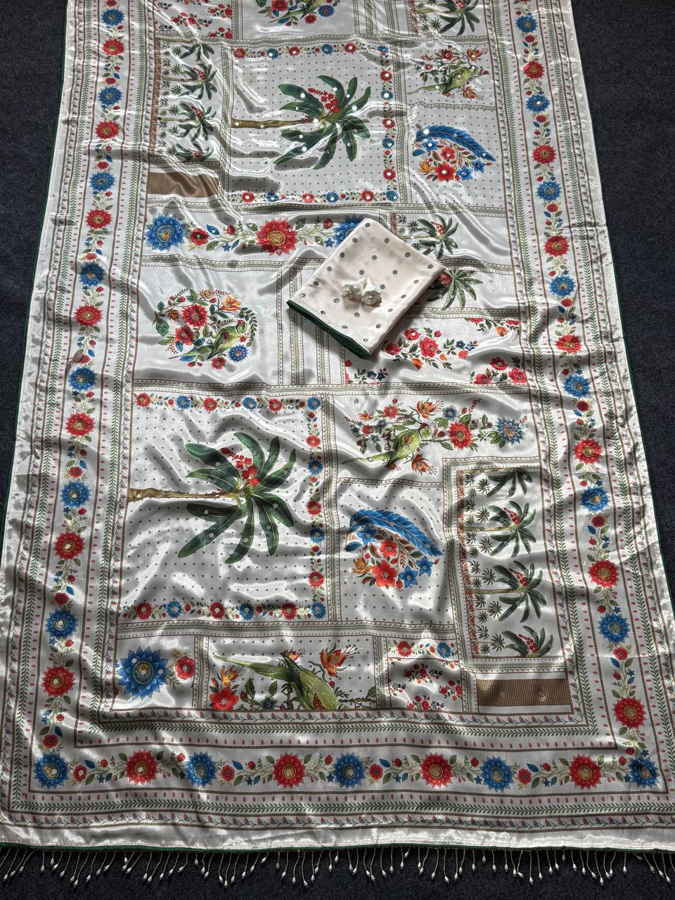 Heritage Dancer – Statement Art Print Saree - WHITE