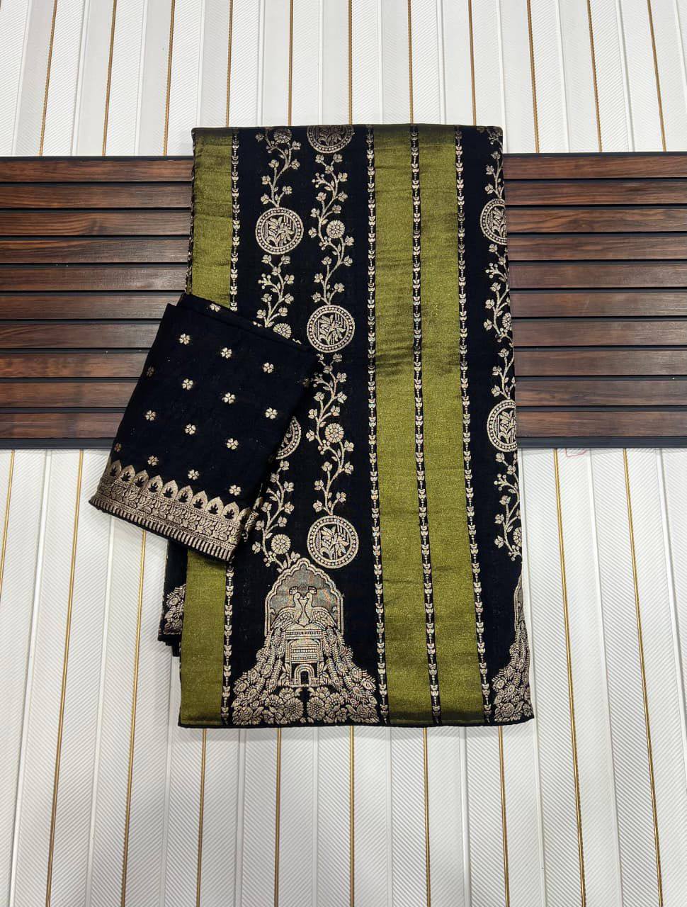 Majestic BLACK Banarasi Silk Saree with Intricate Meenakari-Style Zari Weaving