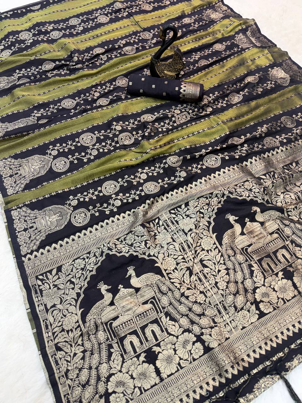 Majestic BLACK Banarasi Silk Saree with Intricate Meenakari-Style Zari Weaving
