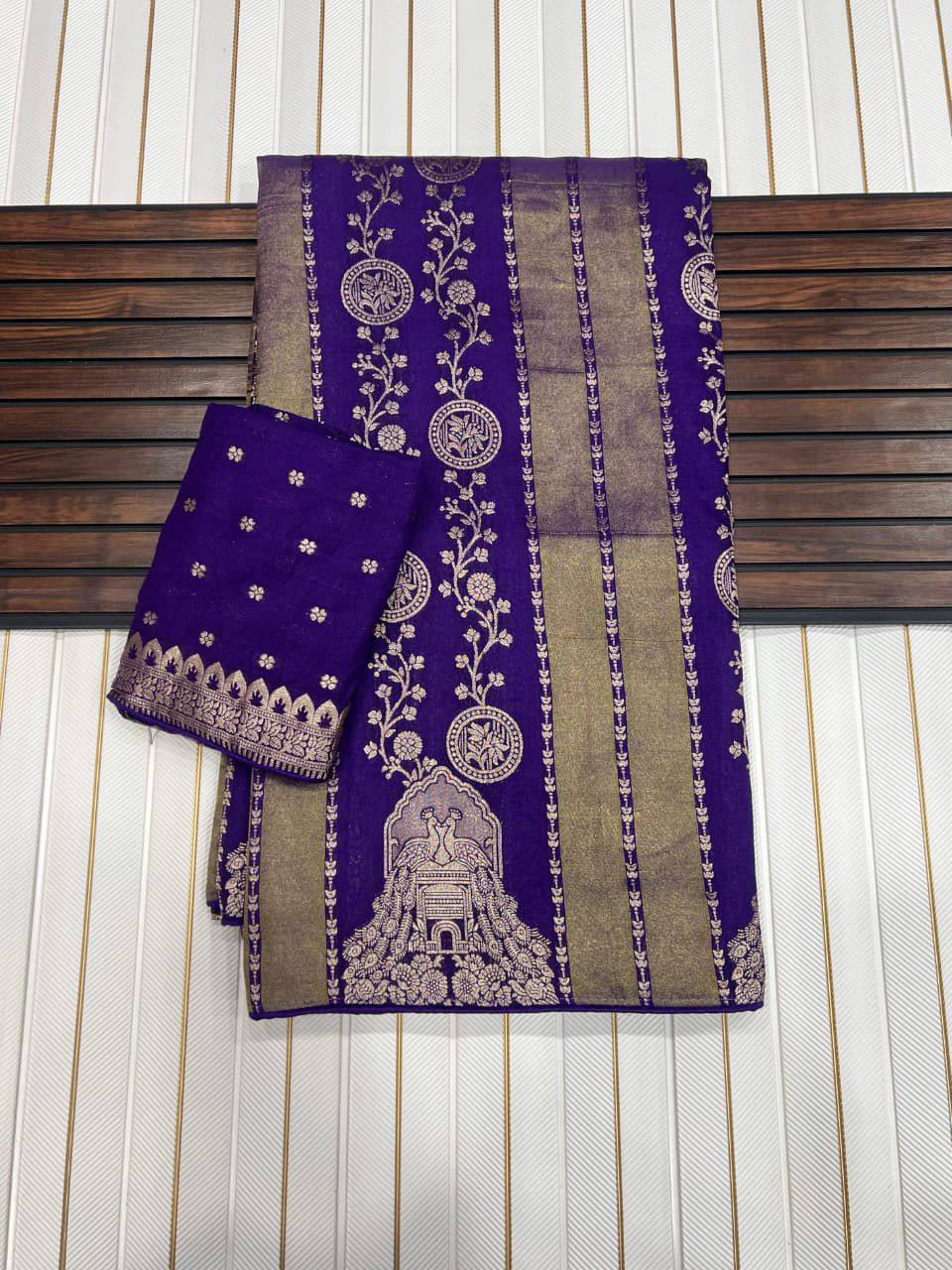 Majestic PURPLE Banarasi Silk Saree with Intricate Meenakari-Style Zari Weaving