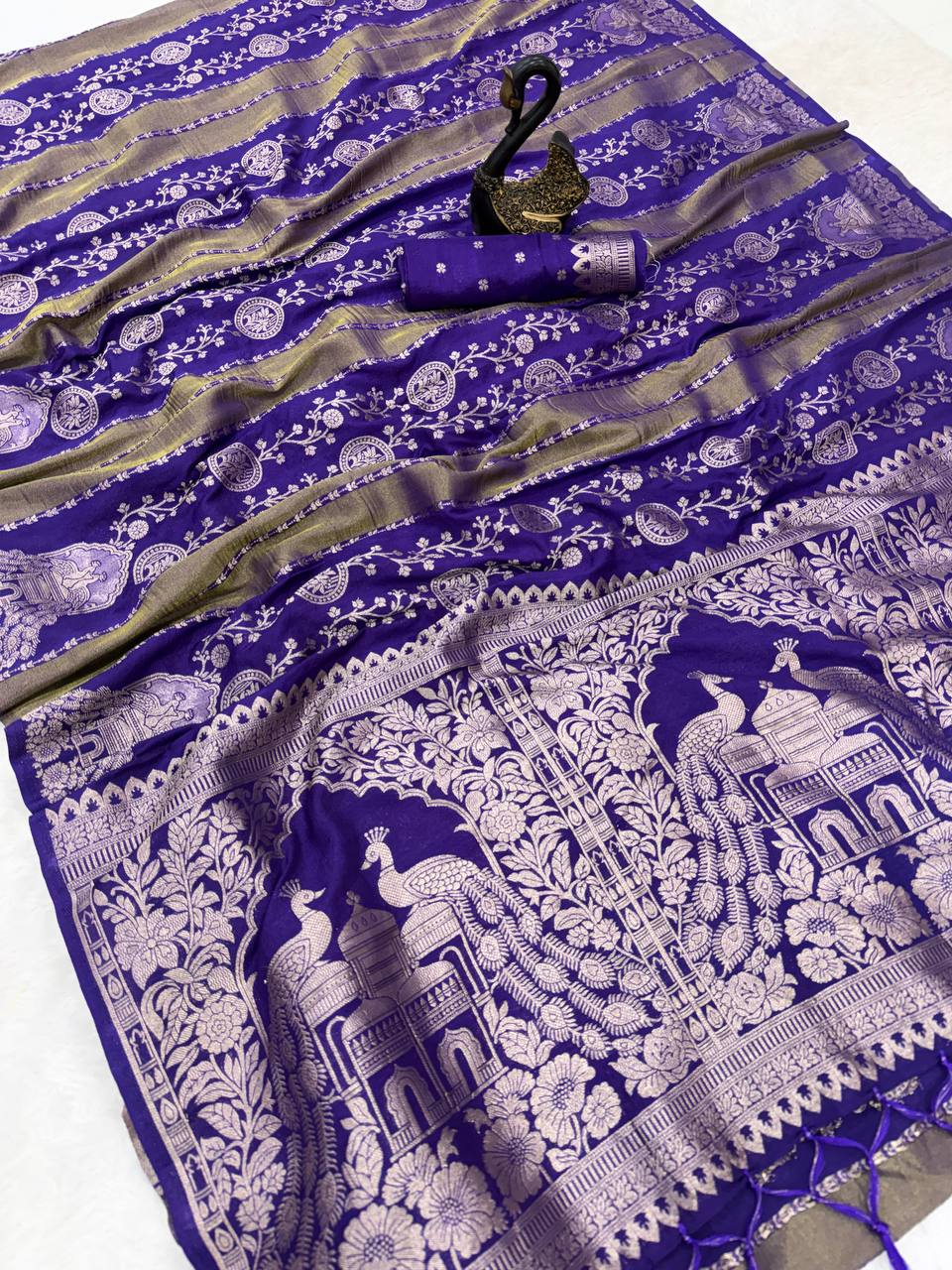Majestic PURPLE Banarasi Silk Saree with Intricate Meenakari-Style Zari Weaving