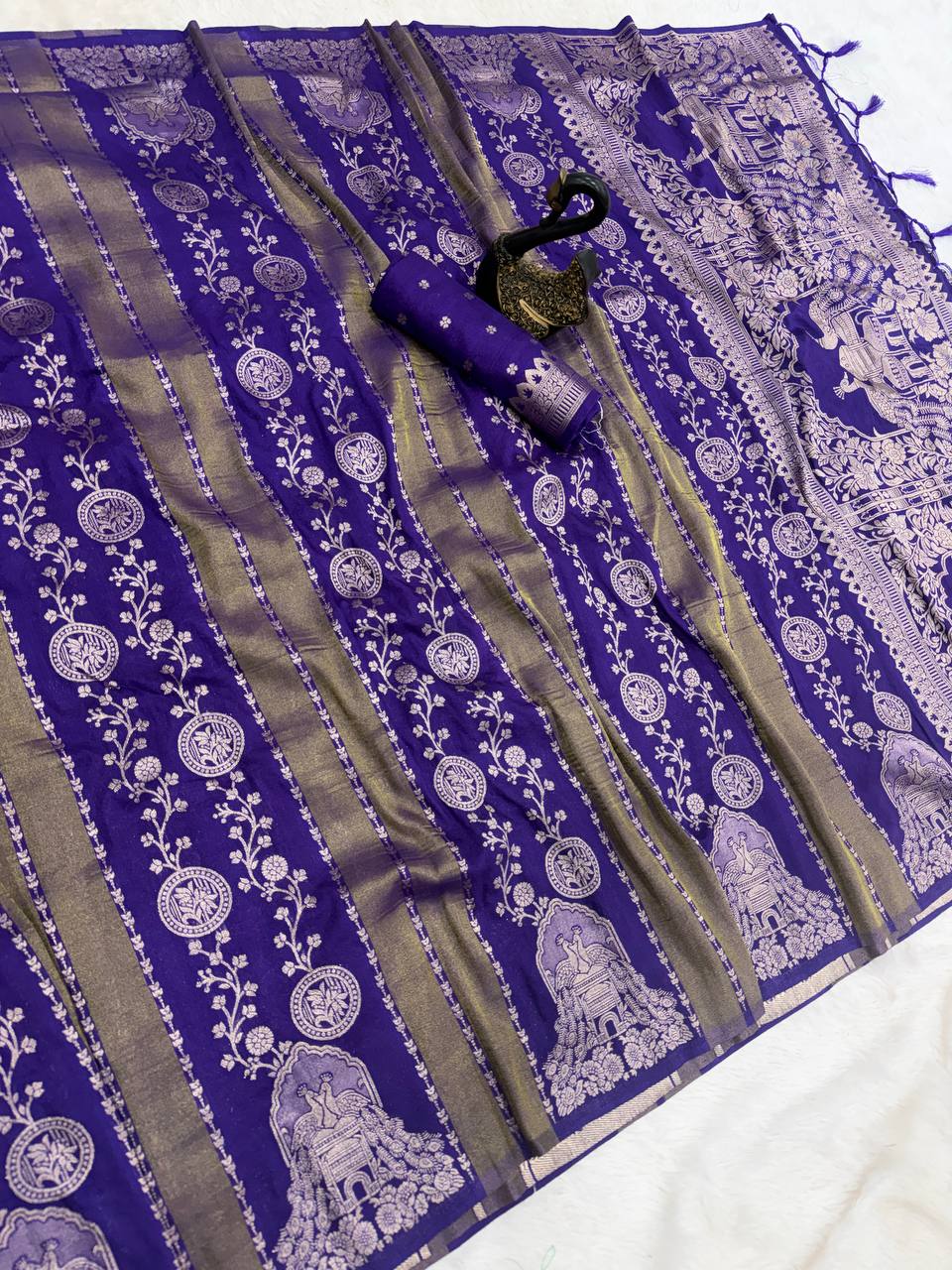 Majestic PURPLE Banarasi Silk Saree with Intricate Meenakari-Style Zari Weaving