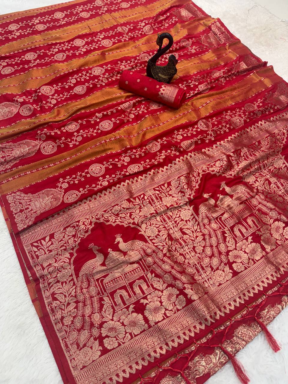 Majestic RED Banarasi Silk Saree with Intricate Meenakari-Style Zari Weaving
