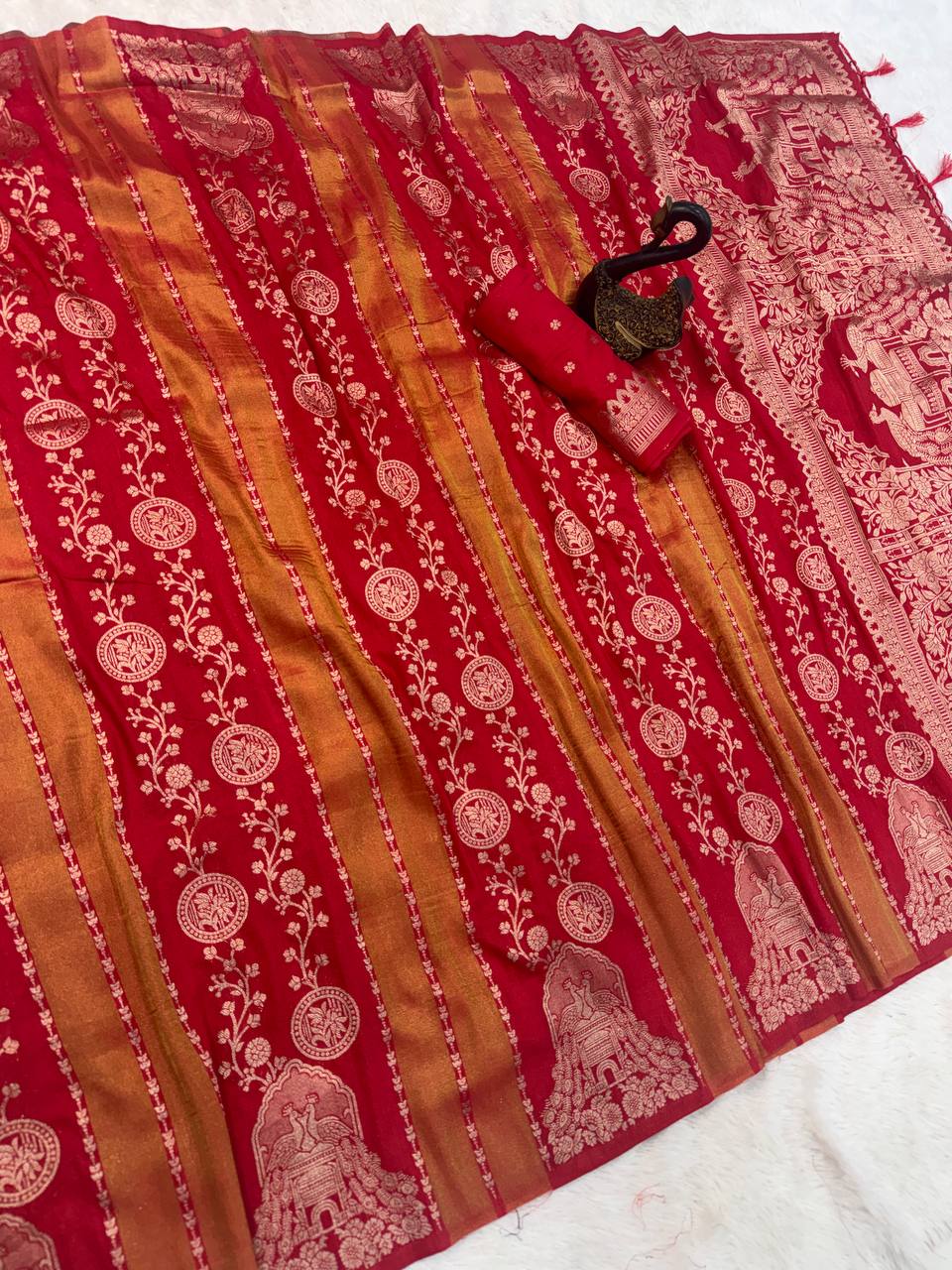 Majestic RED Banarasi Silk Saree with Intricate Meenakari-Style Zari Weaving