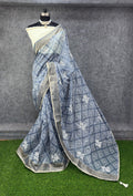 Elegant Printed Saree with Floral Buti Design  GREY& WHITE