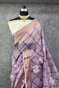 Elegant Printed Saree with Floral Buti Design  PURPLE & WHITE
