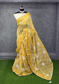Elegant Printed Saree with Floral Buti Design  YELLOW & WHITE