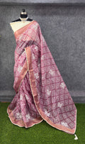 Elegant Printed Saree with Floral Buti Design  ONION  PINK & WHITE