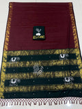 Traditional Cotton Saree with Peacock, Elephant Embroidery & Designer Blouse -MAROON