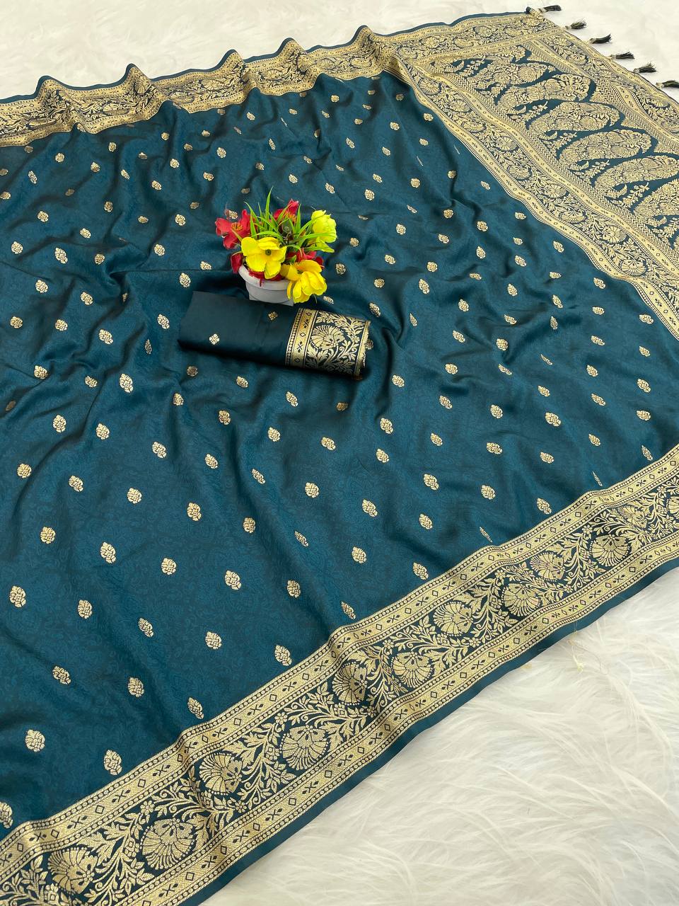 Royal Blue Banarasi Weaving Silk Saree with Elegant Golden Zari Border