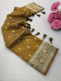Royal Lemon yellow Banarasi Weaving Silk Saree with Elegant Golden Zari Border