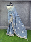 Elegant  Zigzag Designer Saree with Floral Buti Work - SKY BLUE & SILVER