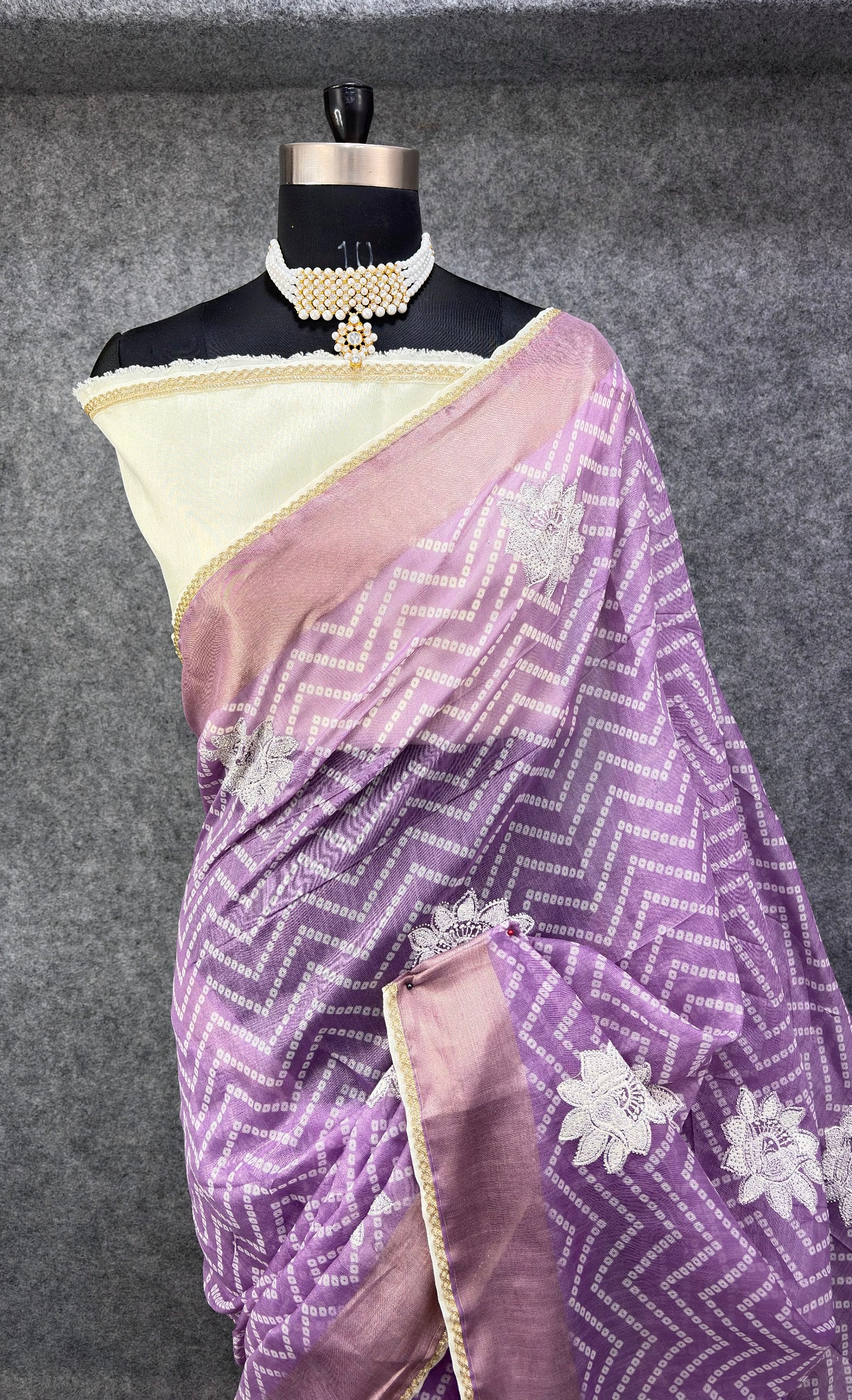 Elegant  Zigzag Designer Saree with Floral Buti Work - PURPLE & SILVER