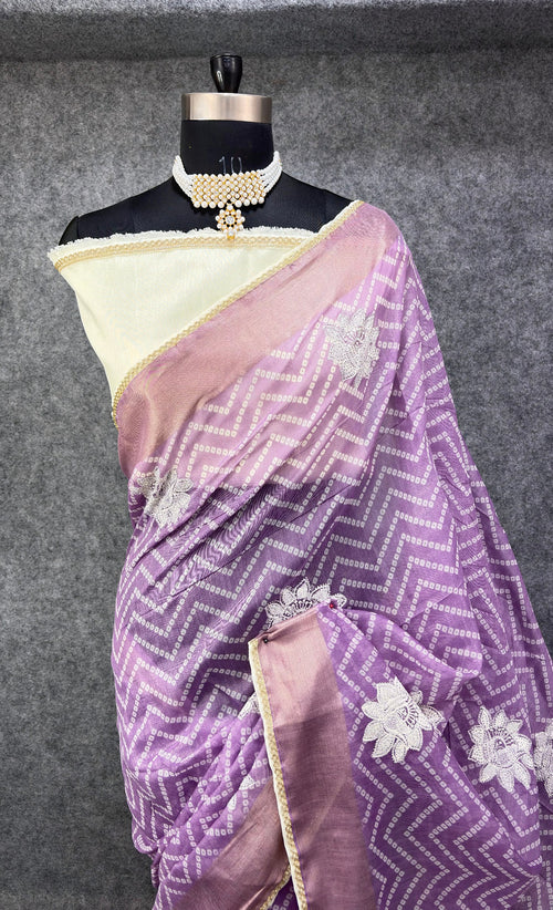 Elegant  Zigzag Designer Saree with Floral Buti Work - PURPLE & SILVER