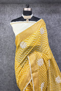 Elegant  Zigzag Designer Saree with Floral Buti Work -YELLOW & SILVER