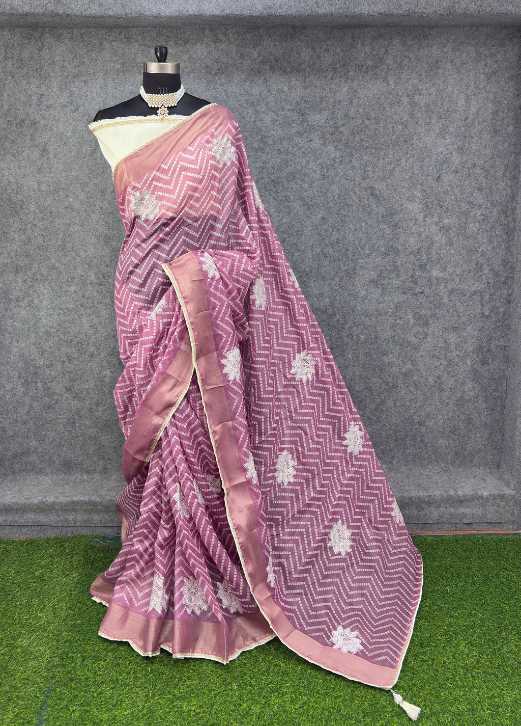 Elegant  Zigzag Designer Saree with Floral Buti Work - WINE & SILVER