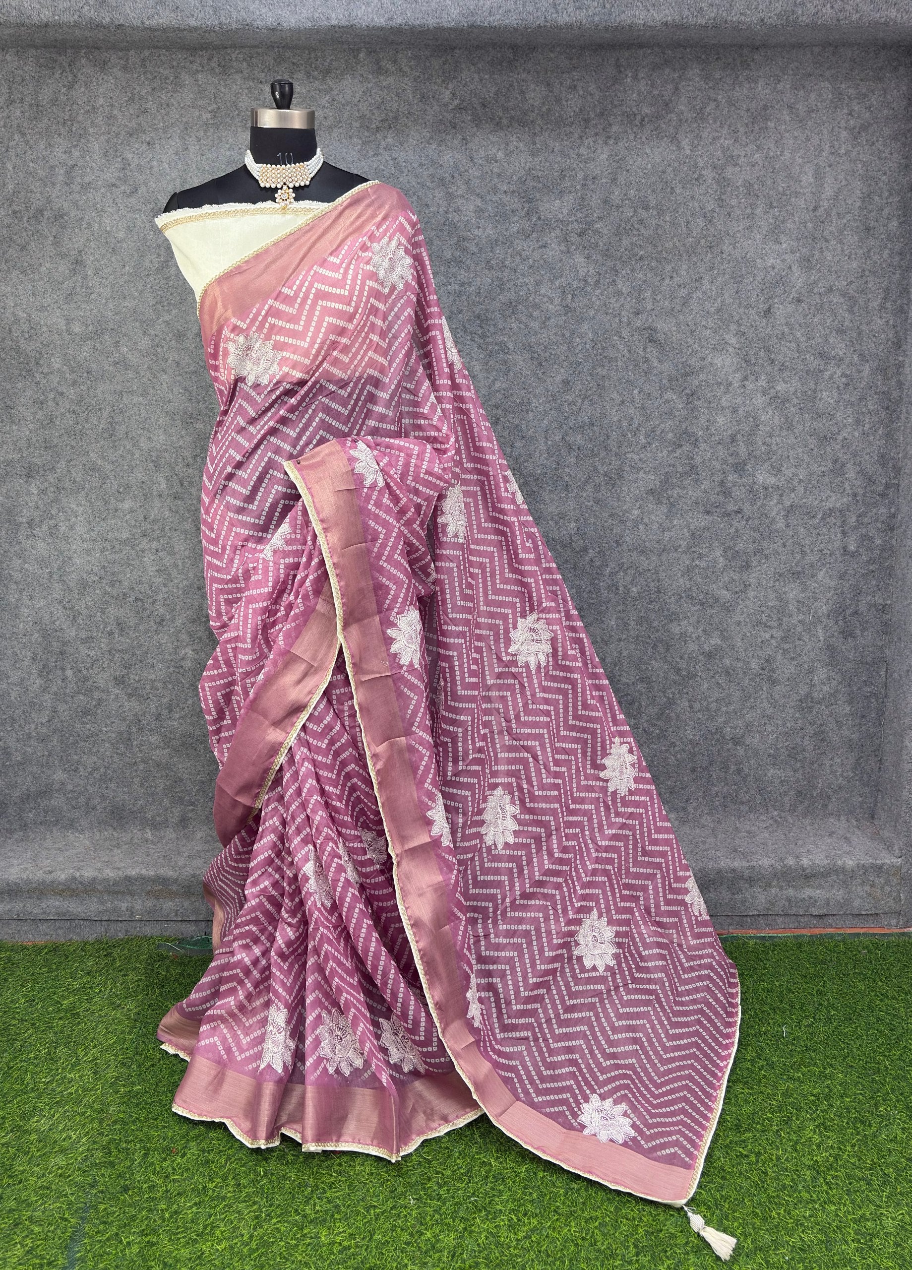 Elegant  Zigzag Designer Saree with Floral Buti Work - WINE & SILVER