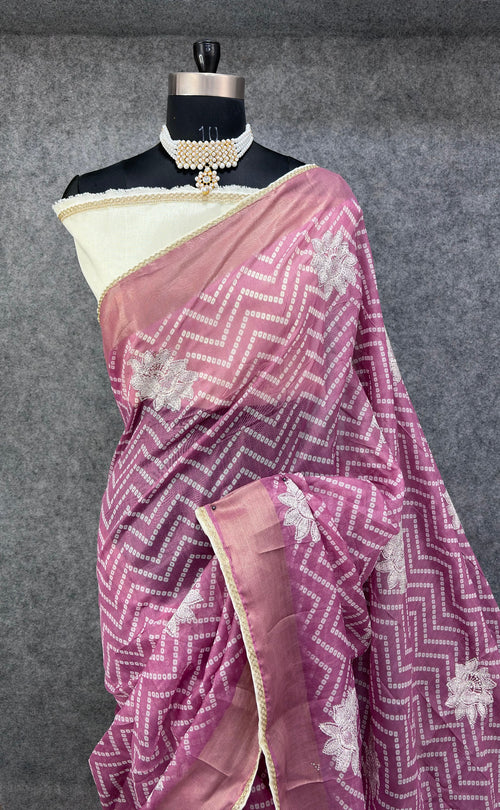 Elegant  Zigzag Designer Saree with Floral Buti Work - WINE & SILVER