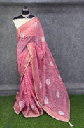 Elegant  Zigzag Designer Saree with Floral Buti Work PINK & SILVER