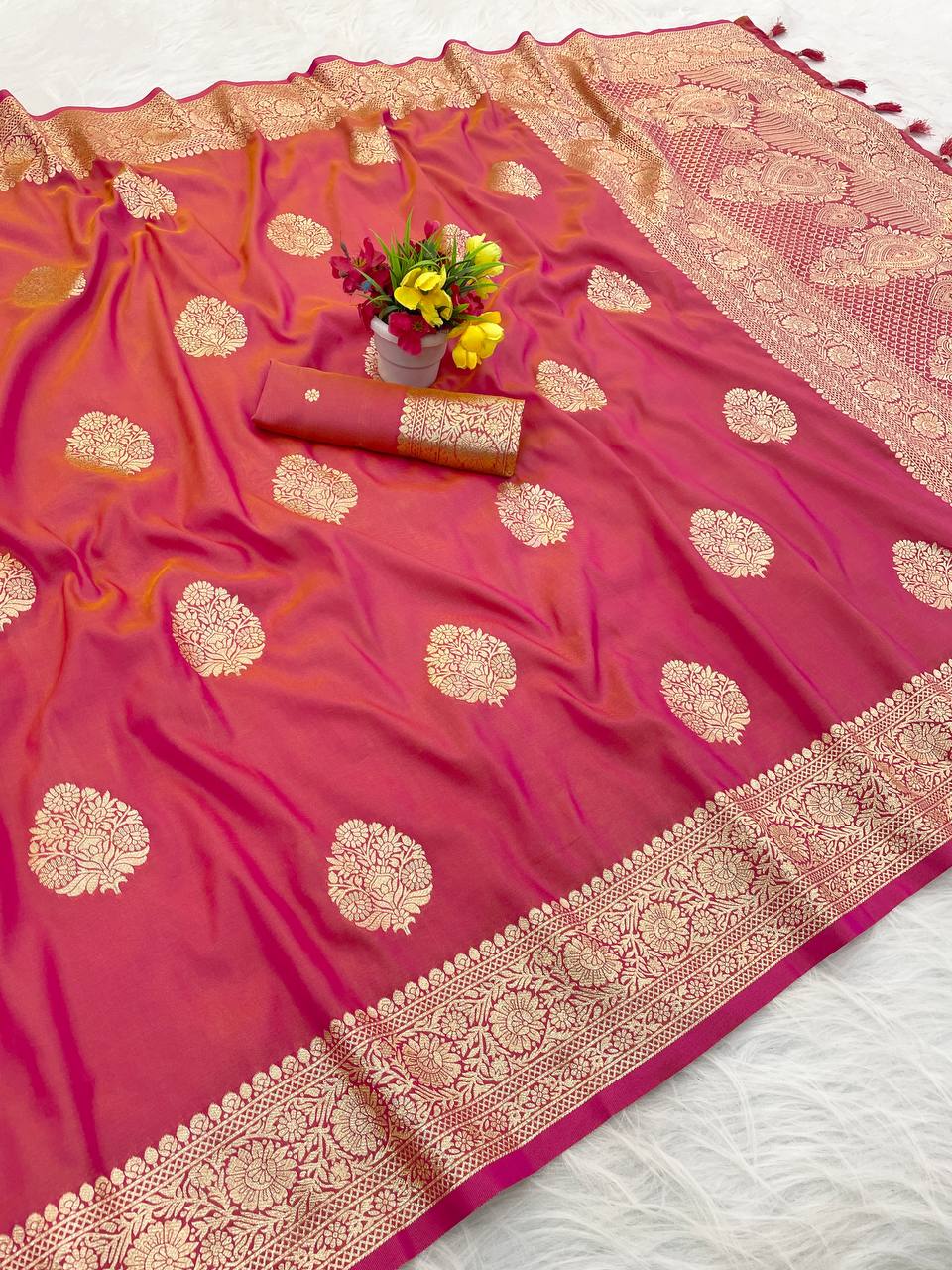 Red Banarasi Soft Silk Sarees with Golden Zari