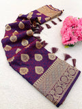 Premium Banarasi Soft Silk Sarees with Golden zari Buti weaves all over the body, having rich