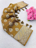 Premium Banarasi Soft Silk Sarees with Golden zari Buti weaves all over the body, having rich