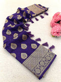 Premium Banarasi Soft Silk Sarees with Golden zari Buti weaves all over the body, having rich zari woven pallu and paired with BUTI WORK running Blouse