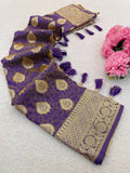 Premium Banarasi Soft Silk Sarees with Golden zari Buti weaves all over the body, having rich zari woven pallu and paired with BUTI WORK running Blouse