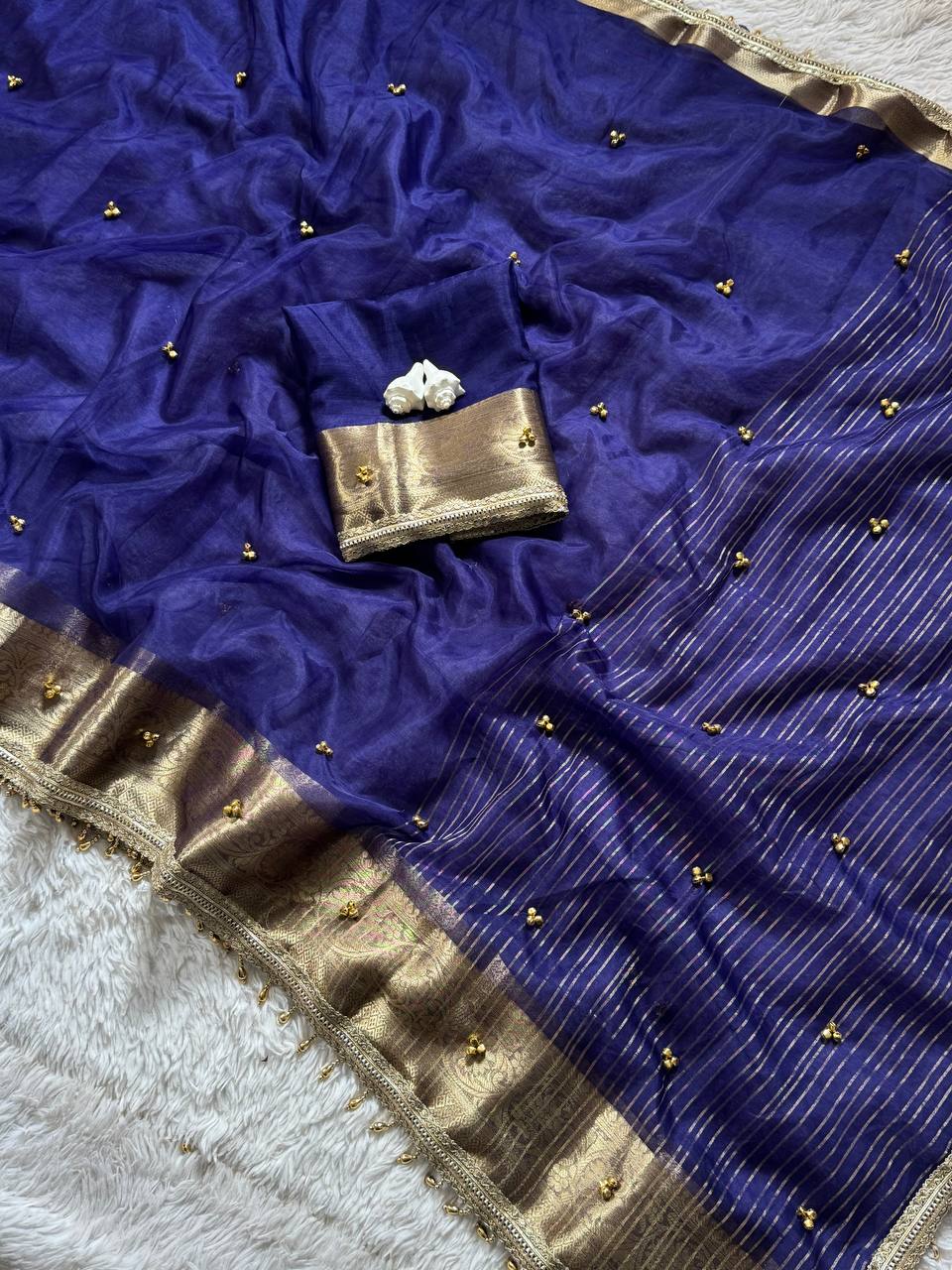 Trending Real Ghungroo Tissu Silk Saree with Designer Pallu-BLUE