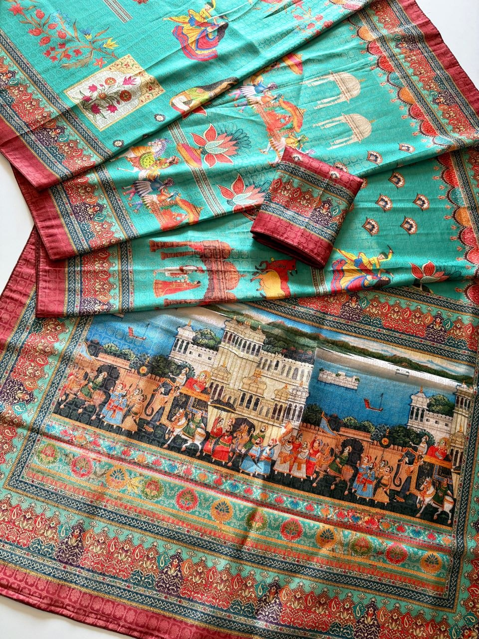 Royal Heritage Digital Print Saree - SKY BLUE