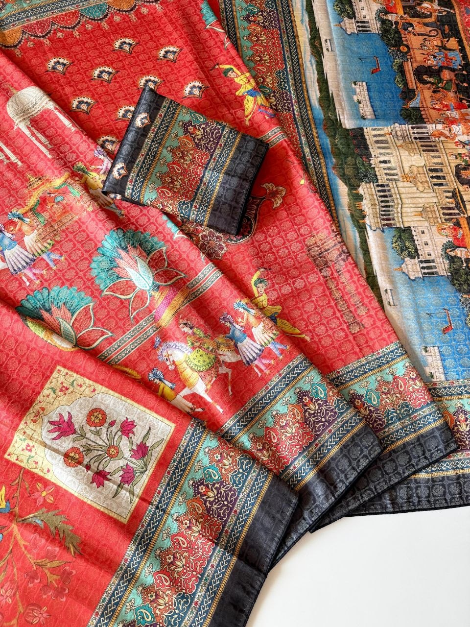 Royal Heritage Digital Print Saree - ORANGE