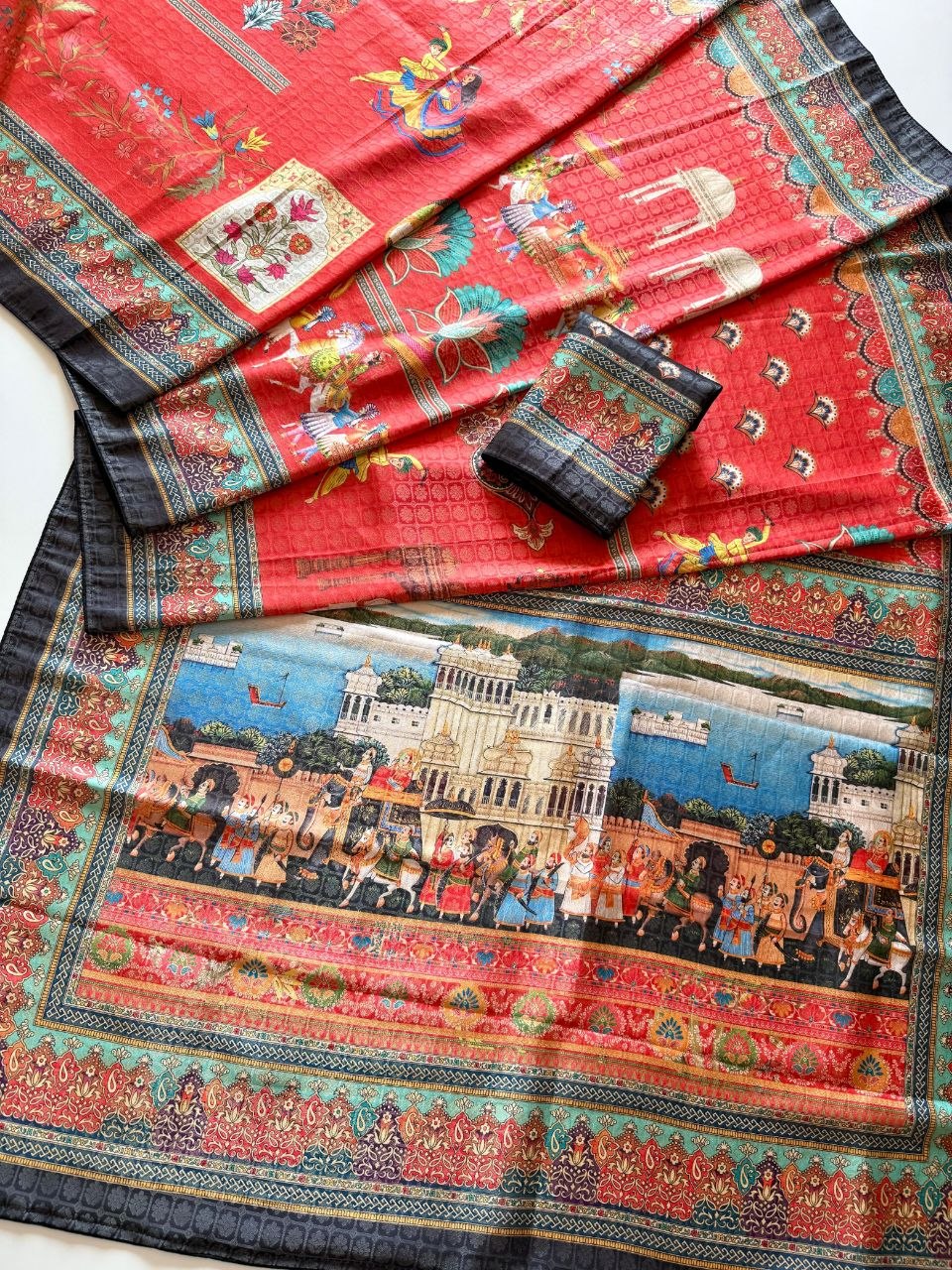 Royal Heritage Digital Print Saree - ORANGE